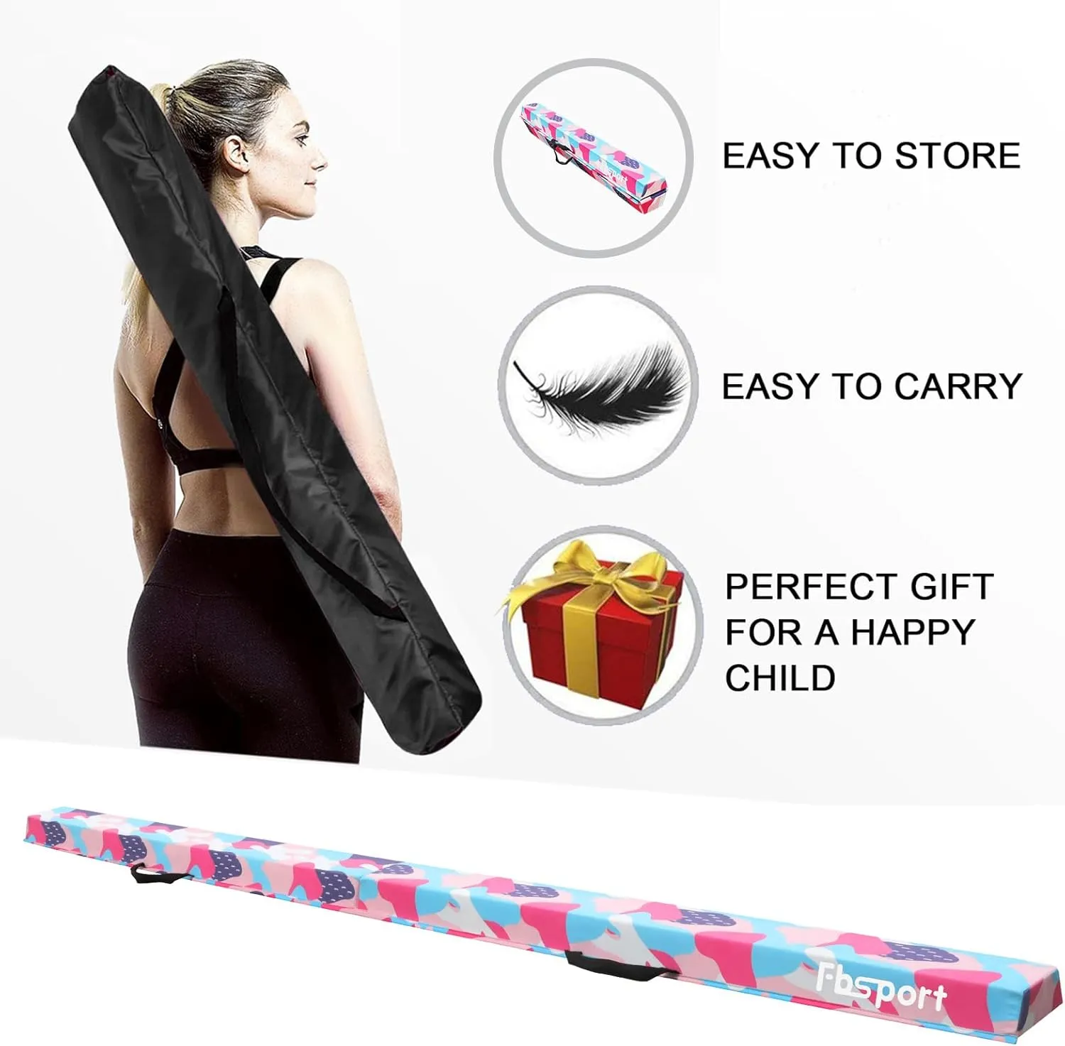 FBSPORT 8ft Balance Beam: Folding Floor Gymnastics Equipment for Kids Adults,Non Slip Rubber Base, Gymnastics Beam for Training, Practice, Physical Therapy and Professional Home Training