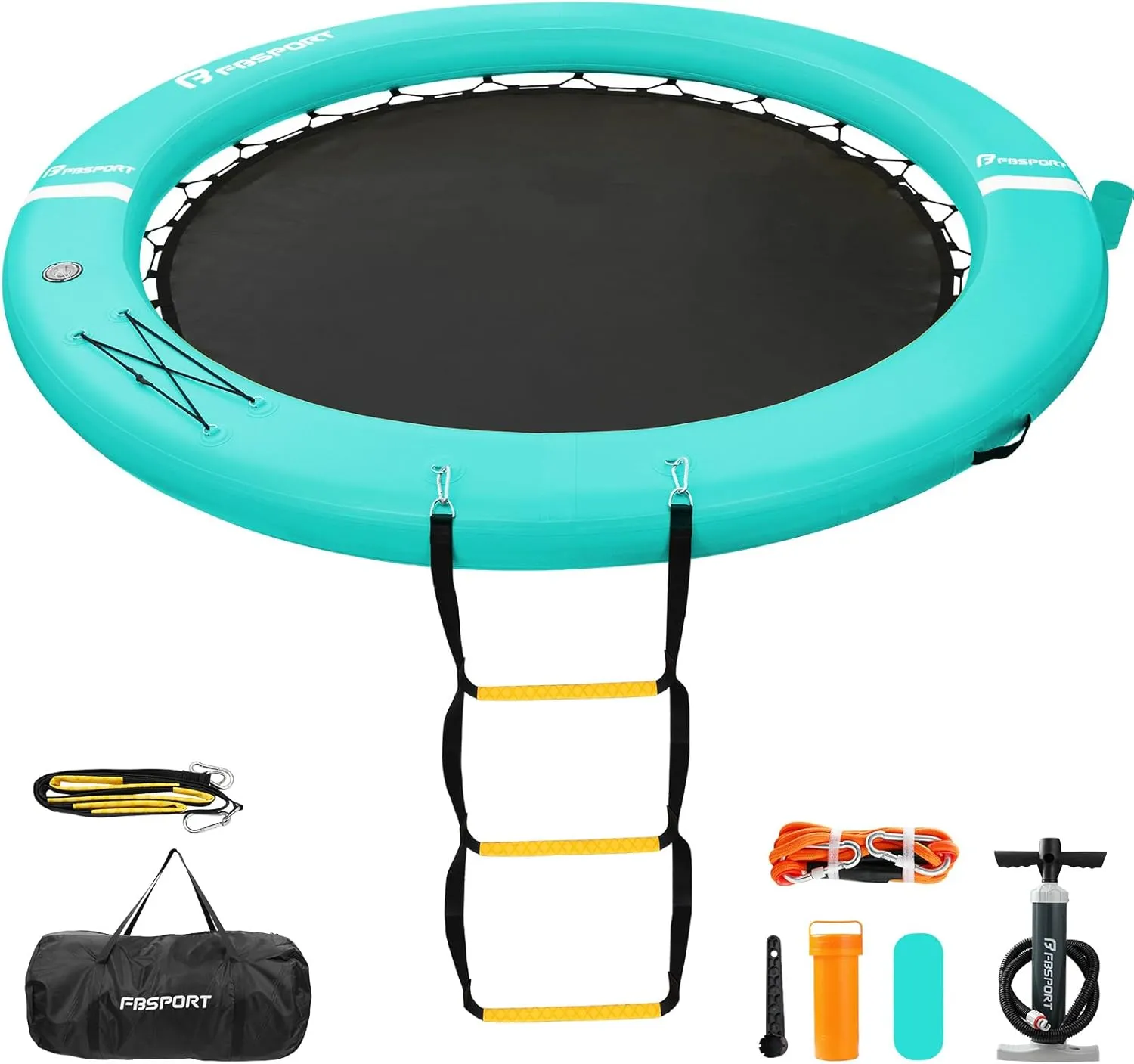 FBSPORT Inflatable Dock Floating Platform, Inflatable Water Hammock Floating Deck for Lake W/Cupholder, Round Floating Ring Sunchill Float Ring, Pool Float Raft Lounger Island Platform Pad
