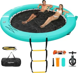 FBSPORT Inflatable Dock Floating Platform, Inflatable Water Hammock Floating Deck for Lake W/Cupholder, Round Floating Ring Sunchill Float Ring, Pool Float Raft Lounger Island Platform Pad
