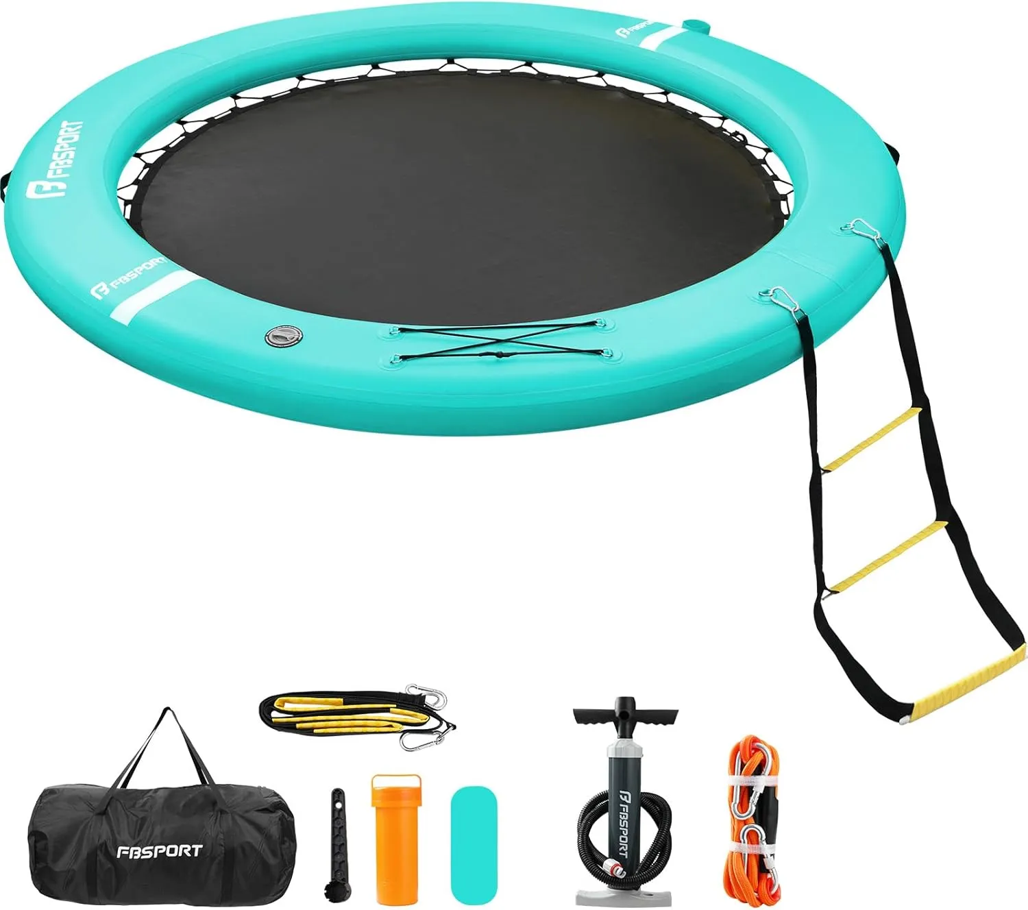 FBSPORT Inflatable Dock Floating Platform, Inflatable Water Hammock Floating Deck for Lake W/Cupholder, Round Floating Ring Sunchill Float Ring, Pool Float Raft Lounger Island Platform Pad