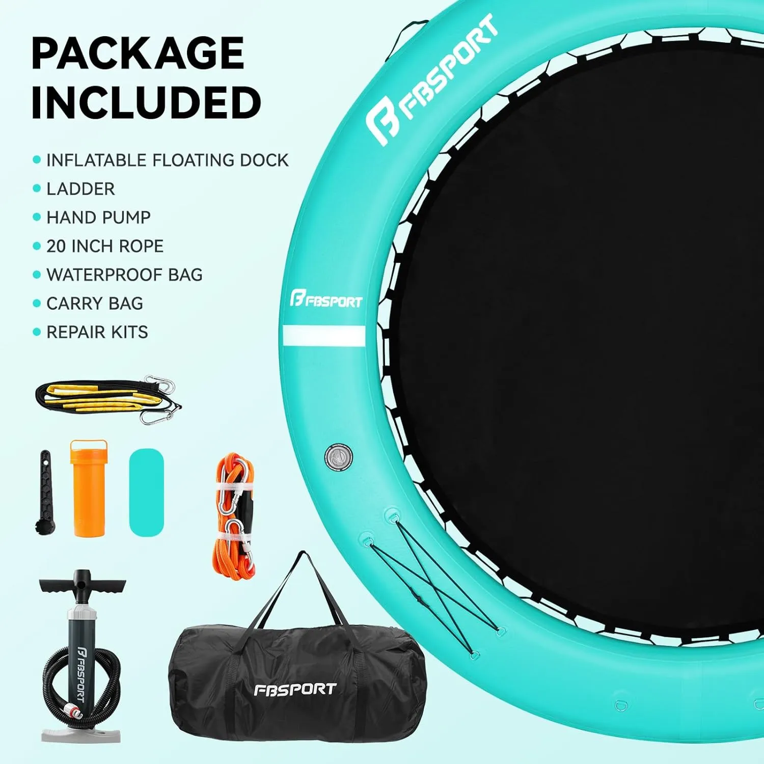 FBSPORT Inflatable Dock Floating Platform, Inflatable Water Hammock Floating Deck for Lake W/Cupholder, Round Floating Ring Sunchill Float Ring, Pool Float Raft Lounger Island Platform Pad