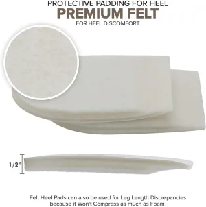 Felt Heel Cushion Pad 1/2" with Adhesive for Pain Relief - 2 Pairs (4 Pieces)