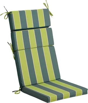 FILUXE Indoor/Outdoor One Piece High Back Chair Seat/Back Patio Cushion with Ties, 45.5" x 20",Fade-Resistant & Seasonal All Weather Replacement, Blue&Green Stripe