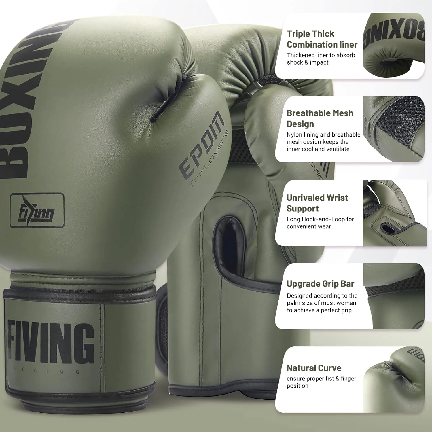 FIVING Pro Style Boxing Gloves for Women, PU Leather, Training Muay Thai,Sparring,Fighting Kickboxing,Adult Heavy Punching Bag Gloves Mitts Focus Pad Workout for Ladies