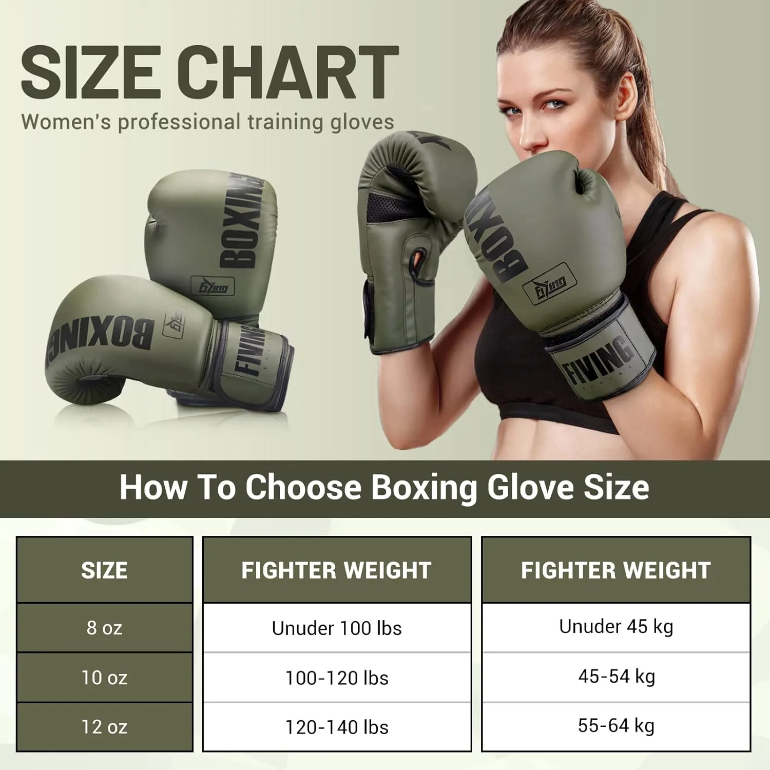 FIVING Pro Style Boxing Gloves for Women, PU Leather, Training Muay Thai,Sparring,Fighting Kickboxing,Adult Heavy Punching Bag Gloves Mitts Focus Pad Workout for Ladies
