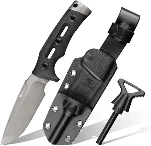 Fixed Blade Knife with Fire Starter, Premium DC53 Steel Full Tang Tactical Knives for Men, Bushcraft Survival Camping Knife with Kydex Sheath for EDC, Outdoor (Gray)