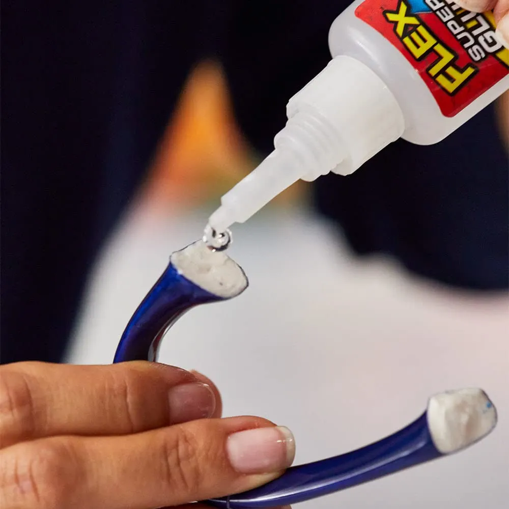 Flex Super Glue Liquid, 20 Gram Bottle, 2-Pack, Clear, Instant Bond, Quick Dry, Cyanoacrylate Adhesive, Precision Tip for Wood, Metal, Plastic, Crafts, Ceramic, and Toy Repairs