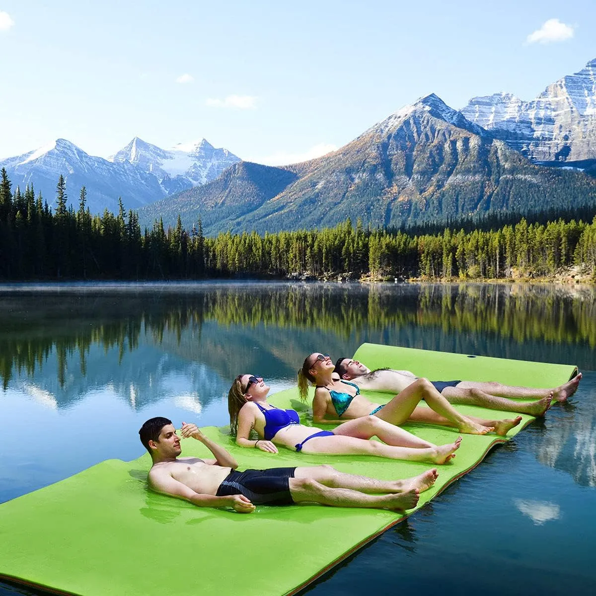 Floating Water pad, Tear-Resistant 3-Layer XPE Foam Floating Island, 12' x 6 Floating Mat with Storage Straps & Rolling Pillow Design for Lakes, Pools &Beach, Holds Up to 882lbs