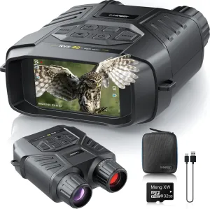 FNIRSI NVS40 4K Night Vision Goggles, Night Vision Binoculars with 4K Video 36M Photos, 32GB SD Card, 3" HD Screen Digital Infrared Binoculars for Day and Night, Camping Equipment for Adult
