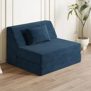 Folding Sofa Bed Convertible Sleeper Chair with Pillow Fold Out Couch Memory Foam Floor Mattress Portable Futon Sofa Bed Lazy Sofa for Living Room/Dorm/Guest Room/Home Office, Single, Navy Blue