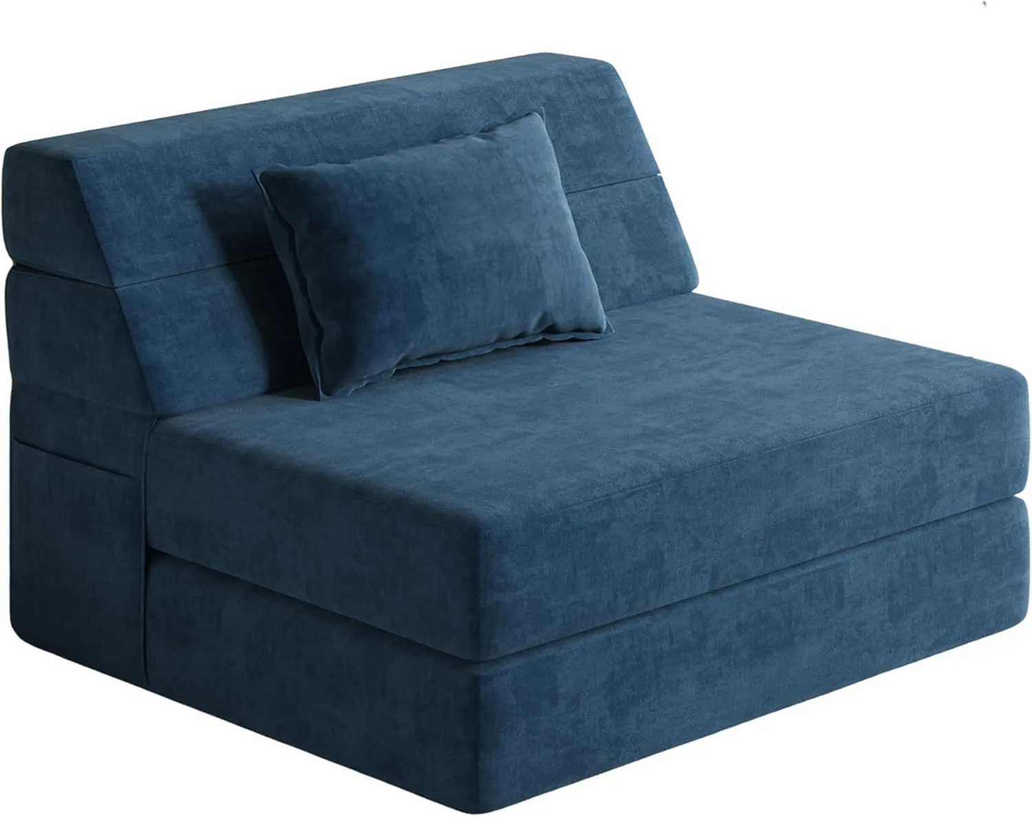 Folding Sofa Bed Convertible Sleeper Chair with Pillow Fold Out Couch Memory Foam Floor Mattress Portable Futon Sofa Bed Lazy Sofa for Living Room/Dorm/Guest Room/Home Office, Single, Navy Blue