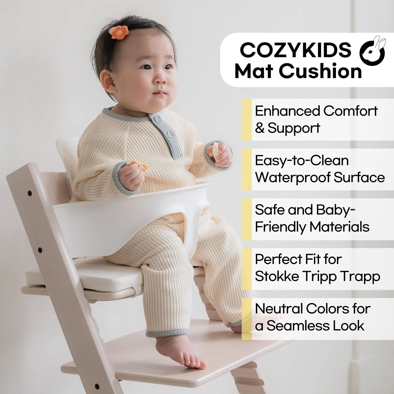 for Tripp Trapp High Chair Cushion | Highchair Accessories for Babies and Toddlers | Waterproof, Easy-to-Clean Foam Pad | Made in Korea (Cream Gray, Baby)