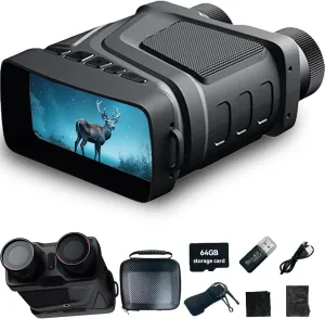 Full Color Night Vision Goggles - Binoculars for Adults, 4K Video with Sound, 52MP Photo, 7 IR Night Vision Binoculars, 3.2" IPS Screen, Hunting Accessories, 64GB SD Card, Gadgets for Men