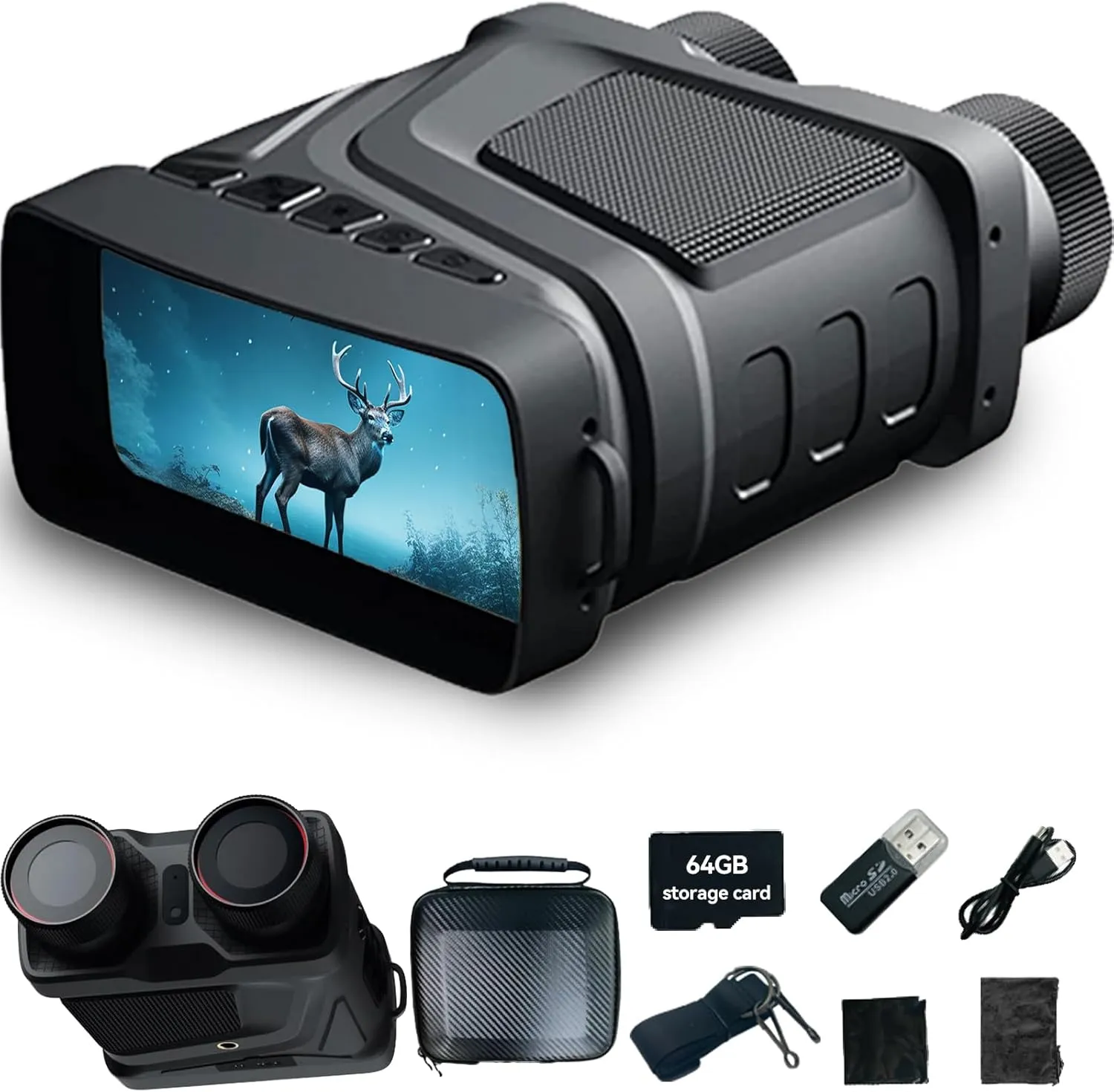 Full Color Night Vision Goggles - Binoculars for Adults, 4K Video with Sound, 52MP Photo, 7 IR Night Vision Binoculars, 3.2" IPS Screen, Hunting Accessories, 64GB SD Card, Gadgets for Men