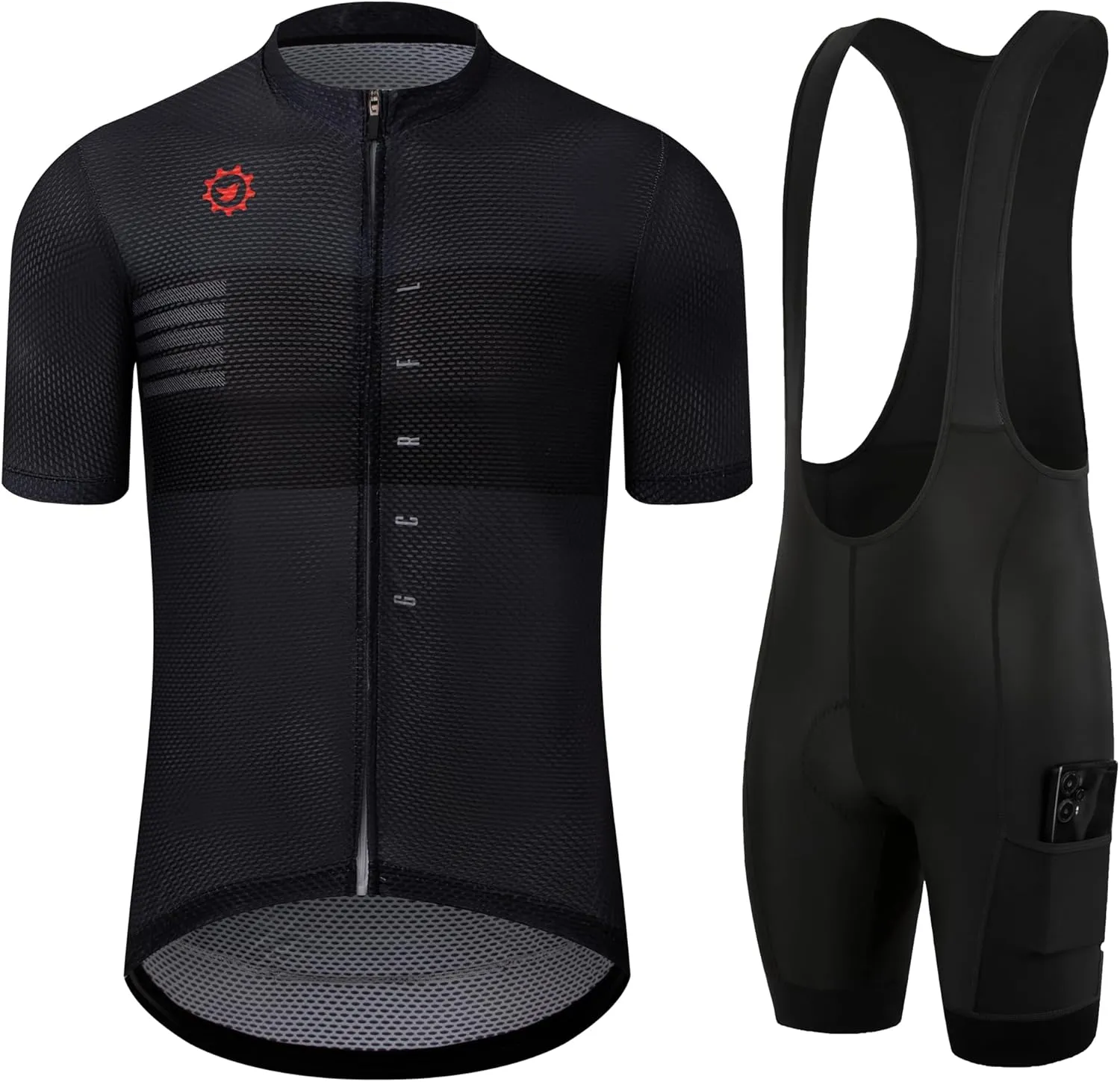 GCRFL Men's Cycling Jersey Sets Road Bike Jersey Riding Shirts Lightweight, Bib Shorts with Pockets Padded