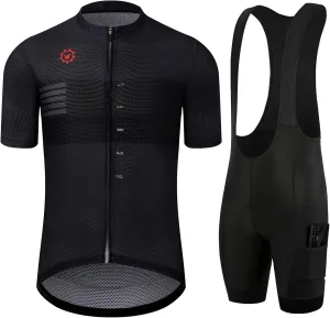 GCRFL Men's Cycling Jersey Sets Road Bike Jersey Riding Shirts Lightweight, Bib Shorts with Pockets Padded