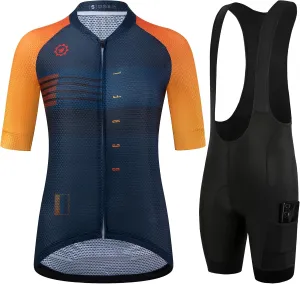 GCRFL Women's Cycling Jersey Sets Road Bike Jersey Riding Shirts Highly Breathable, Bib Shorts with Pockets and 4D Padded