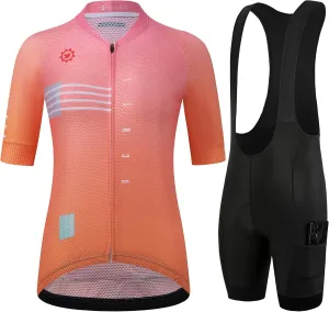 GCRFL Women's Cycling Jersey Sets Road Bike Jersey Riding Shirts Highly Breathable, Bib Shorts with Pockets and 4D Padded