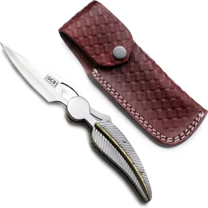GCS Handmade D2 Steel Handmade Folding Pocket Knife – Tactical EDC Gear for Hunting, Camping, Survival, and Fishing – Full Tang D2 Steel Handle with Buffalo Hide Leather Sheath EDC-GCS 958