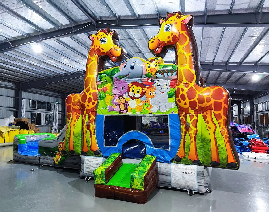 Giraffe Safari Econo Bounce House with Slide (Wet/Dry)