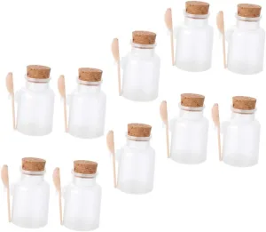 GLEAVI 10Pcs Transparent Frosted Bath Salt Storage Bottles with Spoons for Bathroom Reusable Containers for Sea Salt Powder and Storage