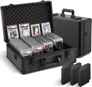 Graded Card Storage Box, Trading Cards Slab Carrying Case, 4 Row Black Hard Sports Cards Holder Boxes with 6 Dividers Fits for PSA BGS SGC Top Loaders Collection