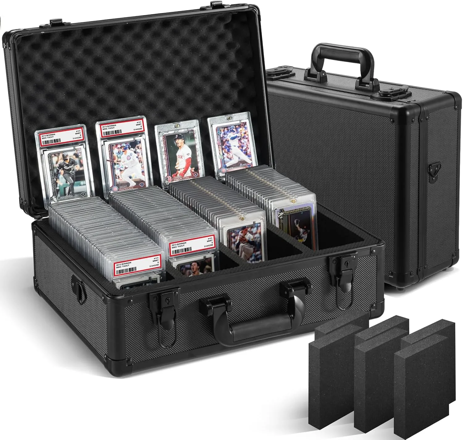 Graded Card Storage Box, Trading Cards Slab Carrying Case, 4 Row Black Hard Sports Cards Holder Boxes with 6 Dividers Fits for PSA BGS SGC Top Loaders Collection