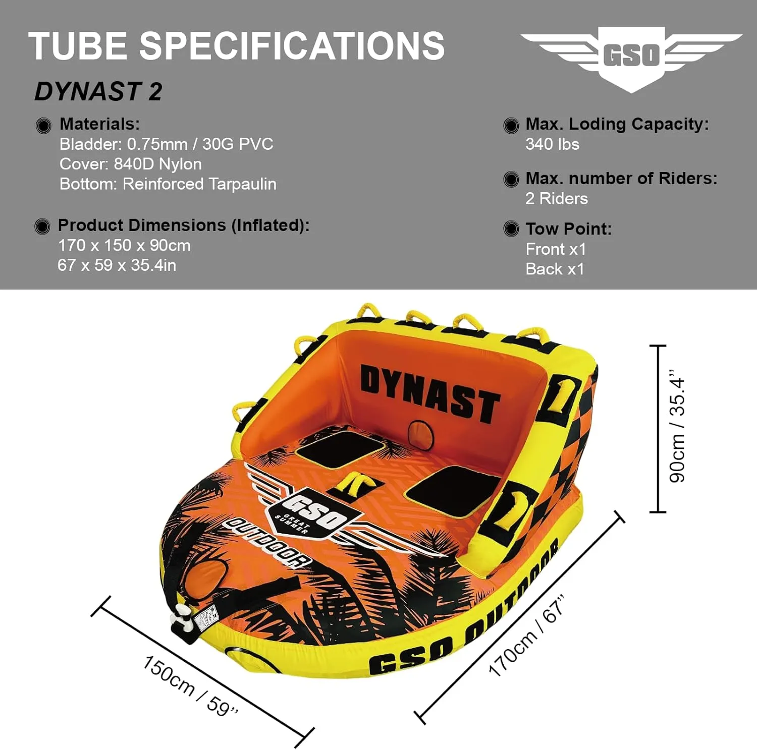 GSO Big Water Sport Towable Tube for Boating, Pull Behind Flying Tube for Boat Inflatable, with Dual Tow Points, Towable Water Pad, Enhanced Durability for Boating Tubes