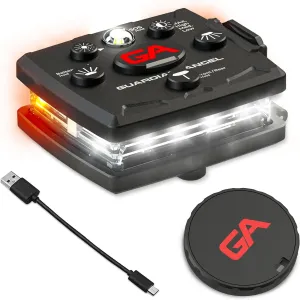 Guardian Angel Micro Series Safety Lights, (All White Front & Orange Rear) | Rechargeable, Magnetic & Hands-Free Wearable LED Flashlight for Dog Walking, Cycling, Hiking, Camping & Fishing