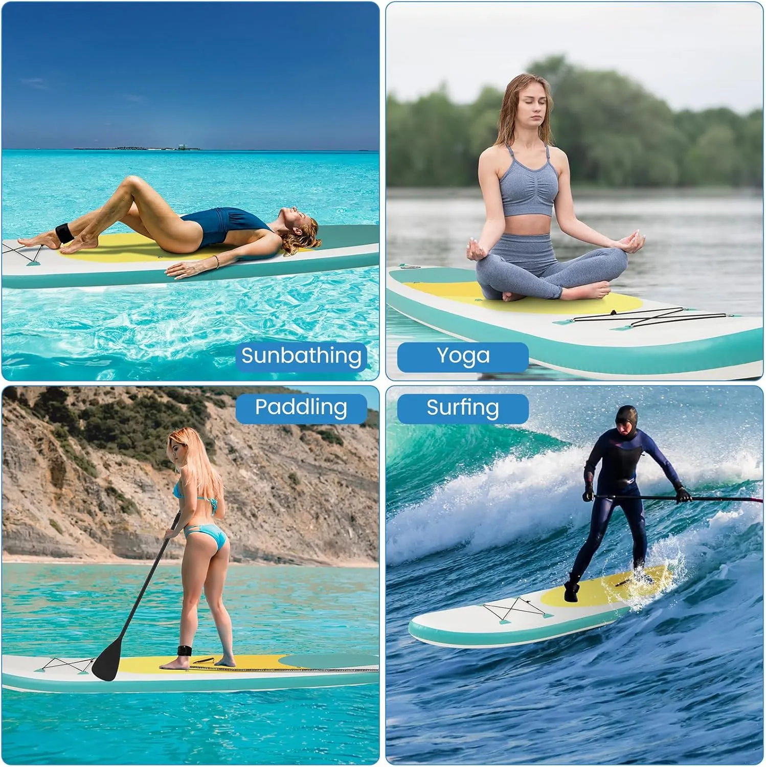 GYMAX Paddle Board, 9.8'/10'/11' x 6" Inflatable Stand Up Paddle Board with SUP Accessories, Removable Fin, Paddle, Pump, Leash & Carry Bag, Blow Up Paddle Boards Standing Boat for Adults, Youth