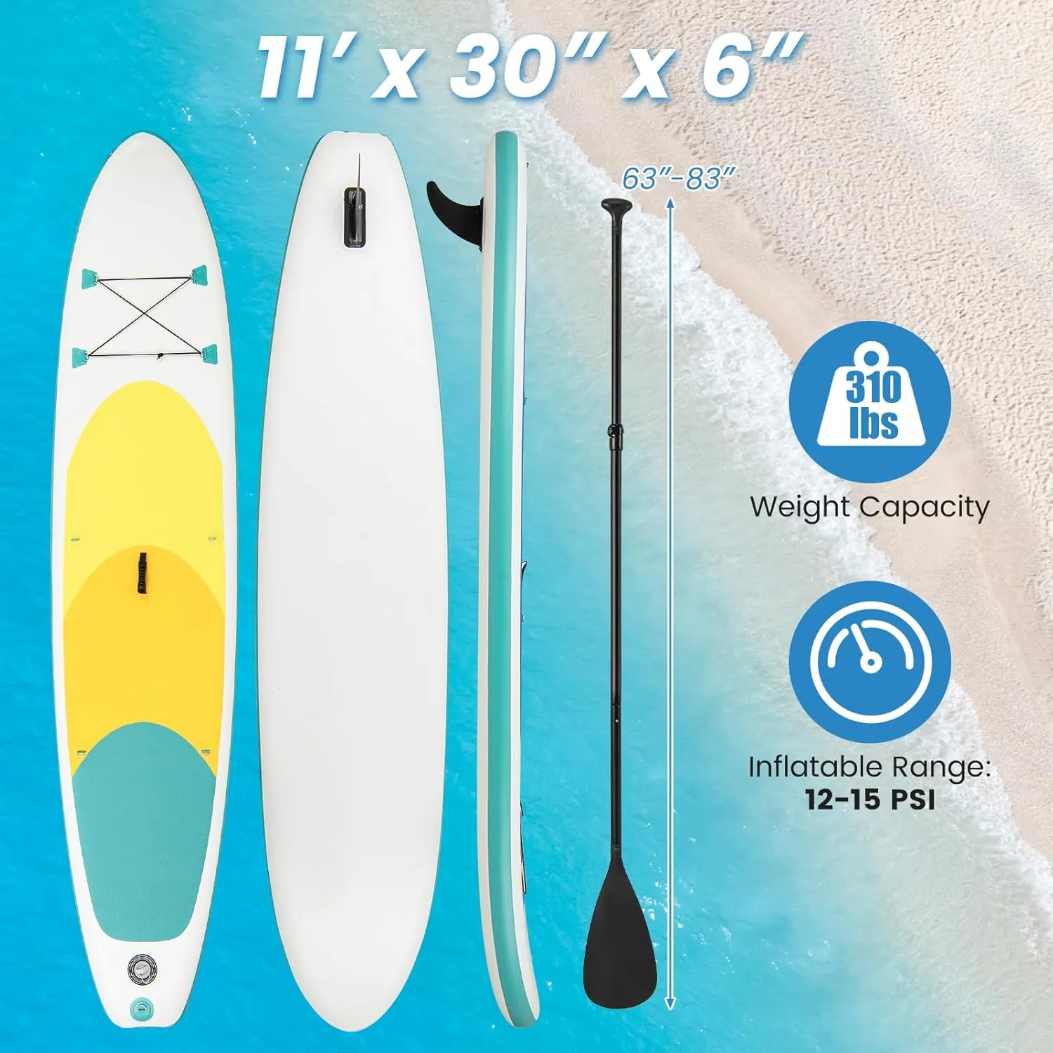 GYMAX Paddle Board, 9.8'/10'/11' x 6" Inflatable Stand Up Paddle Board with SUP Accessories, Removable Fin, Paddle, Pump, Leash & Carry Bag, Blow Up Paddle Boards Standing Boat for Adults, Youth