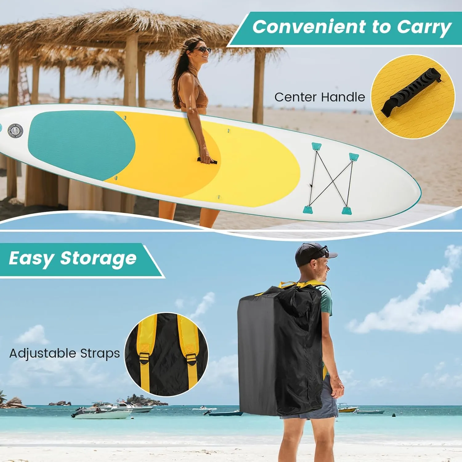 GYMAX Paddle Board, 9.8'/10'/11' x 6" Inflatable Stand Up Paddle Board with SUP Accessories, Removable Fin, Paddle, Pump, Leash & Carry Bag, Blow Up Paddle Boards Standing Boat for Adults, Youth