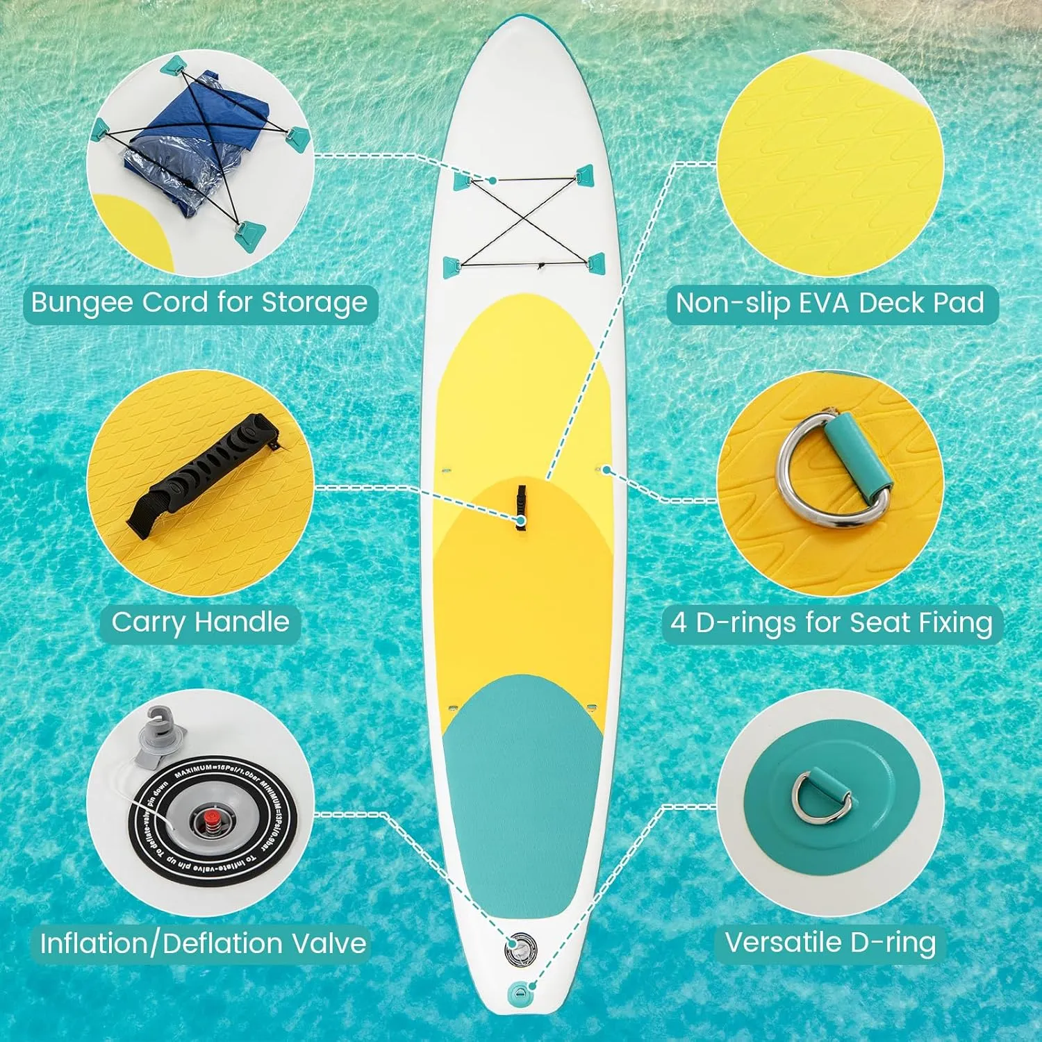 GYMAX Paddle Board, 9.8'/10'/11' x 6" Inflatable Stand Up Paddle Board with SUP Accessories, Removable Fin, Paddle, Pump, Leash & Carry Bag, Blow Up Paddle Boards Standing Boat for Adults, Youth