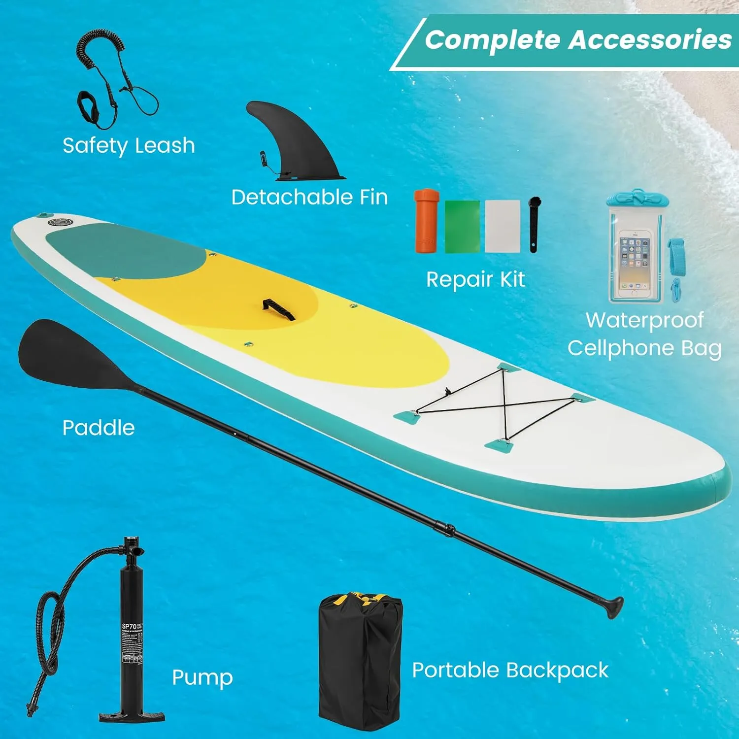 GYMAX Paddle Board, 9.8'/10'/11' x 6" Inflatable Stand Up Paddle Board with SUP Accessories, Removable Fin, Paddle, Pump, Leash & Carry Bag, Blow Up Paddle Boards Standing Boat for Adults, Youth
