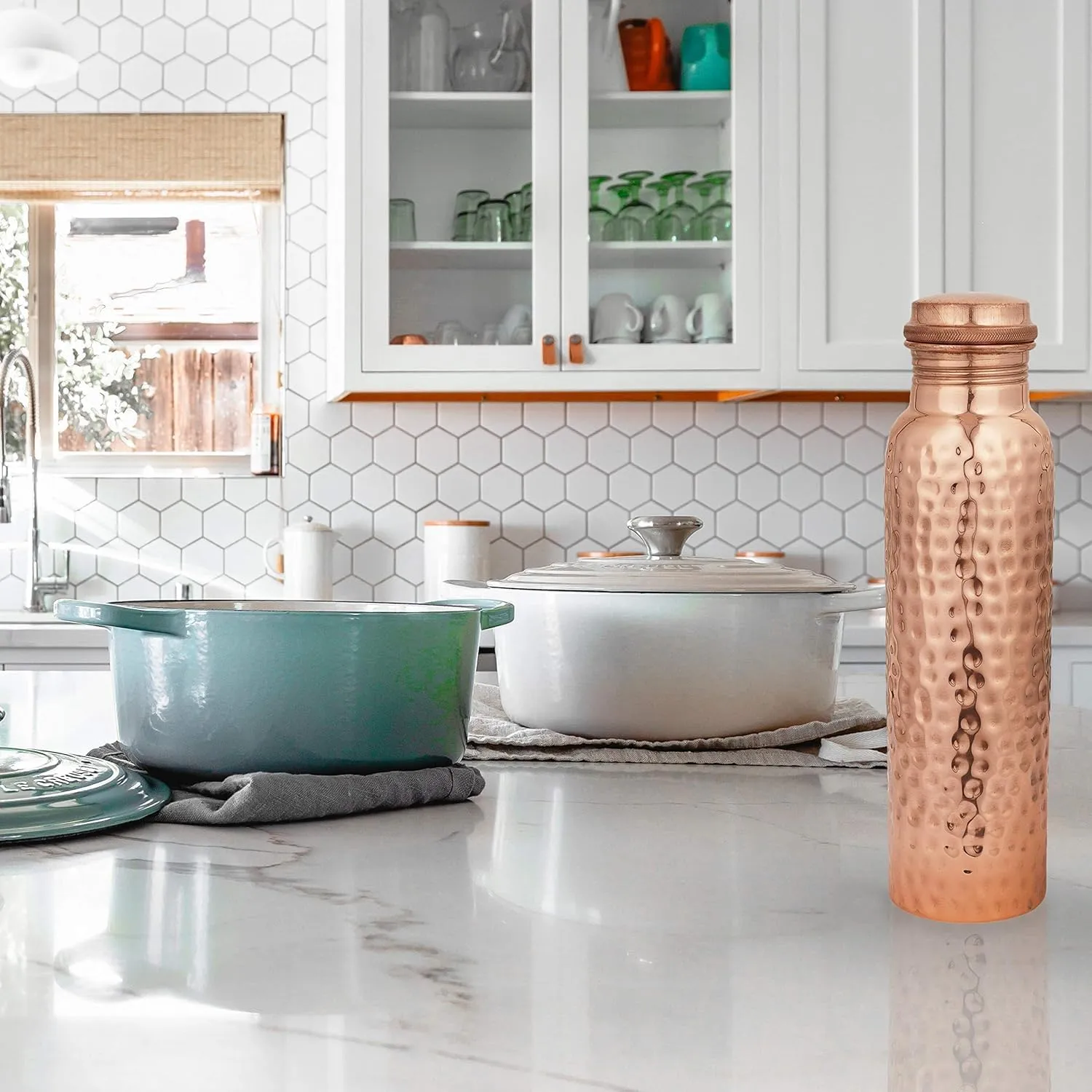 Handcrafted Pure Copper Water Bottle – 950 ML (32.5 Oz) Capacity | Hammered Design | 100% Pure Copper Water Bottle Vessel | Leak-Proof | Authentic Copper Bottle Pack of 3