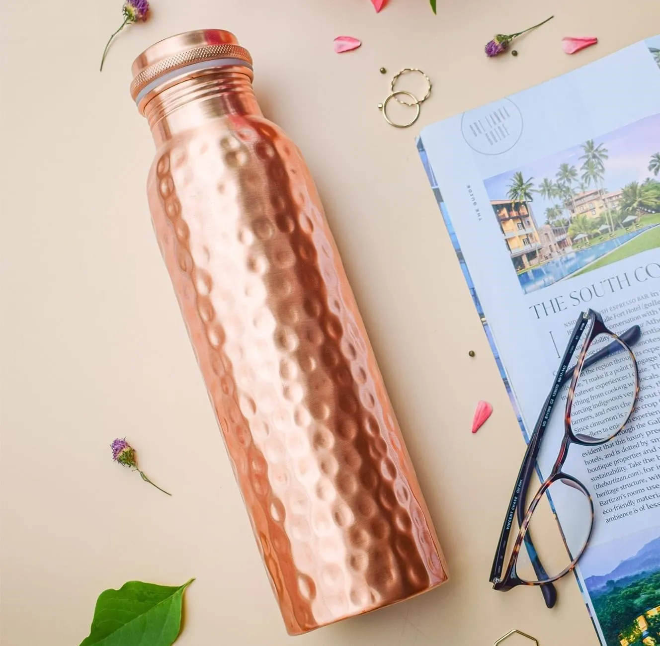 Handcrafted Pure Copper Water Bottle – 950 ML (32.5 Oz) Capacity | Hammered Design | 100% Pure Copper Water Bottle Vessel | Leak-Proof | Authentic Copper Bottle Pack of 3
