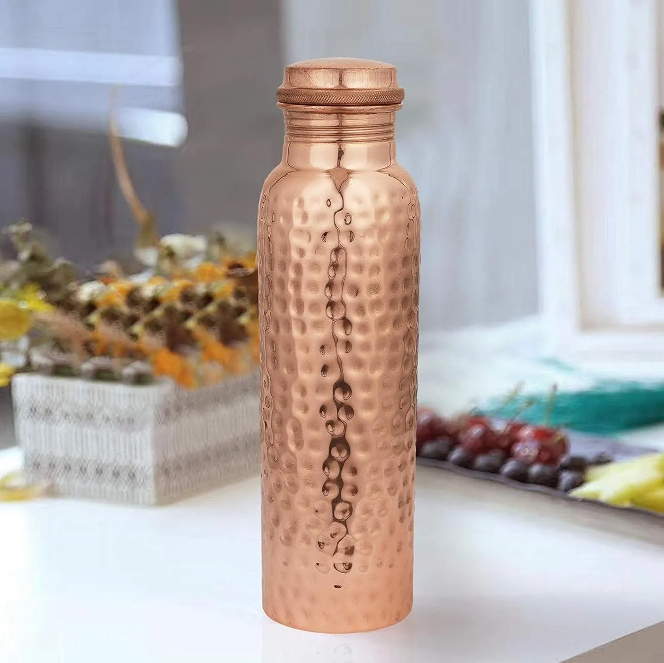 Handcrafted Pure Copper Water Bottle – 950 ML (32.5 Oz) Capacity | Hammered Design | 100% Pure Copper Water Bottle Vessel | Leak-Proof | Authentic Copper Bottle Pack of 3