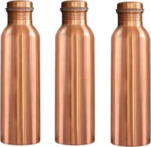 Handcrafted Pure Copper Water Bottle – 950 ML (32.5 Oz) Capacity | Plan Design | 100% Pure Copper Water Bottle Vessel | Leak-Proof | Authentic Copper Bottle Pack of 3