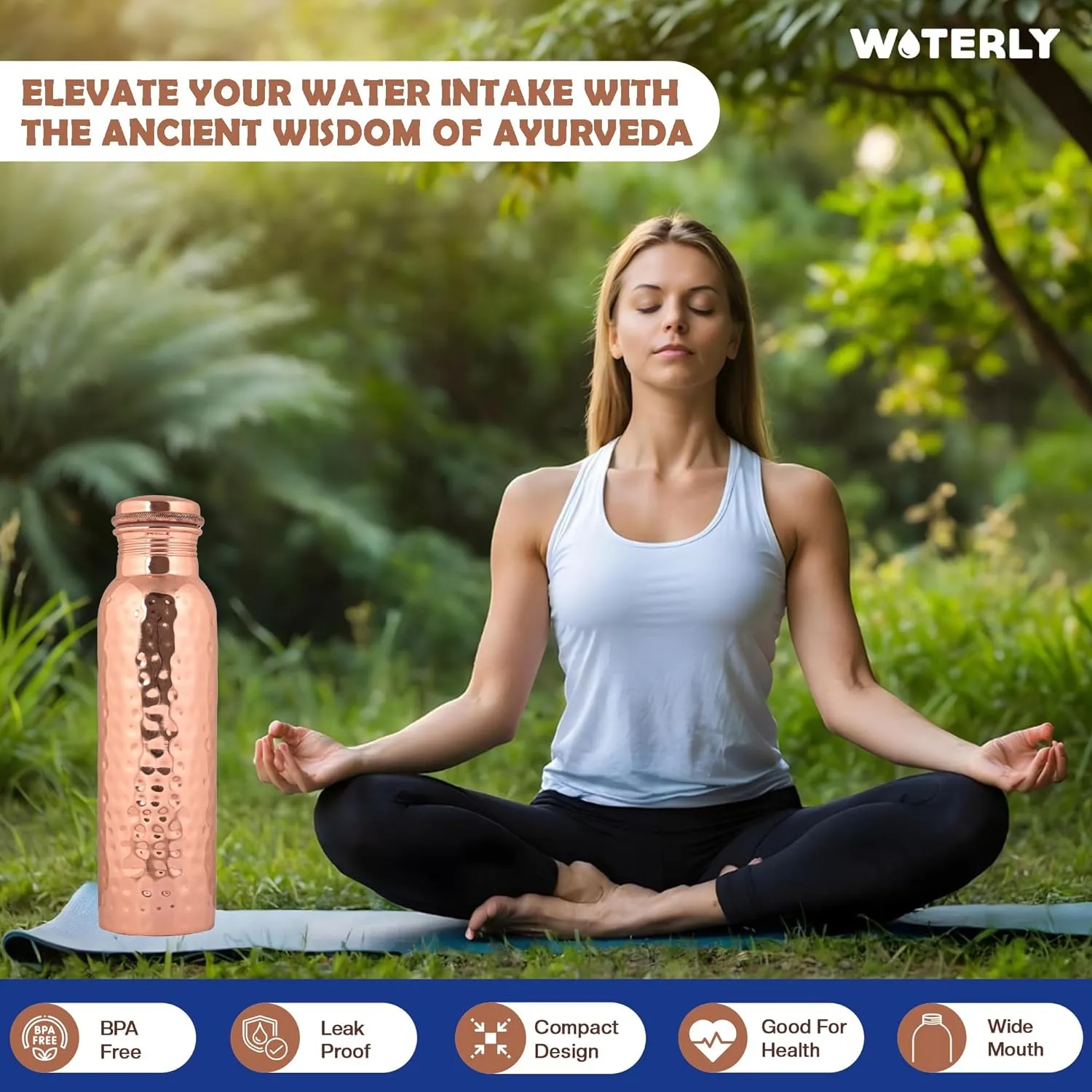 Handcrafted Pure Hammered Copper Bottle 34 oz (1000 ml) | Ayurvedic Pure Copper BottleBest For Drinking,Office, Gym, School & gifts | Heavy copper Material with Leak proof Quality (Hammered)