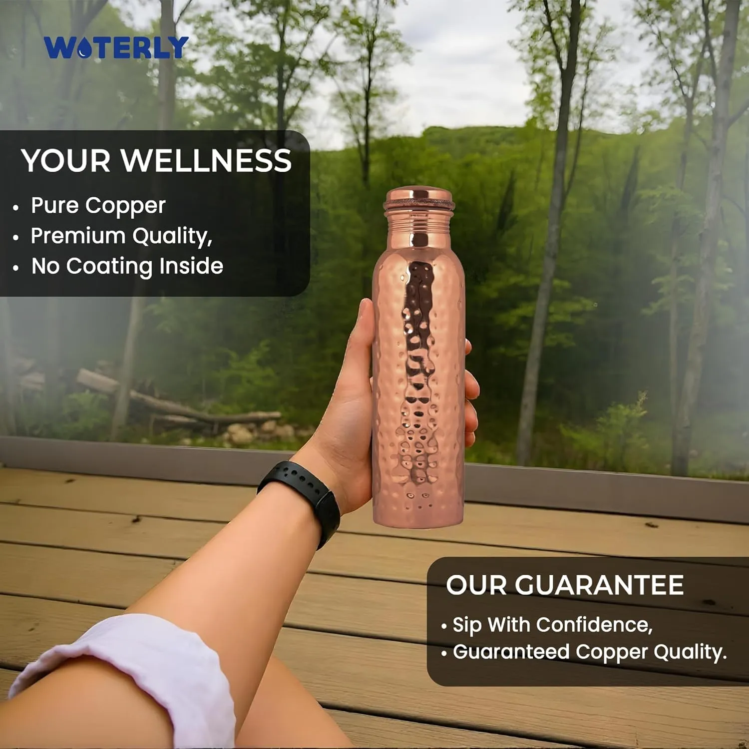Handcrafted Pure Hammered Copper Bottle 34 oz (1000 ml) | Ayurvedic Pure Copper BottleBest For Drinking,Office, Gym, School & gifts | Heavy copper Material with Leak proof Quality (Hammered)