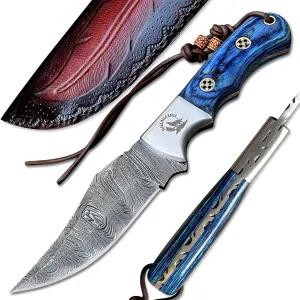 Handmade Damascus Steel Full Tang Hunting Knife With Leather Sheath