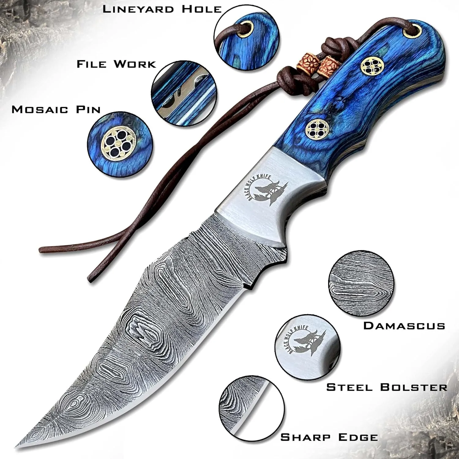 Handmade Damascus Steel Full Tang Hunting Knife With Leather Sheath