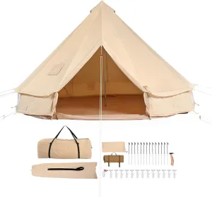 Happybuy Canvas Bell Tent, 6 m/19.68 ft Yurt for 4 Seasons, Camping Tent with Stove Jack, Breathable for Up to 10 People, Family Outdoor Adventures
