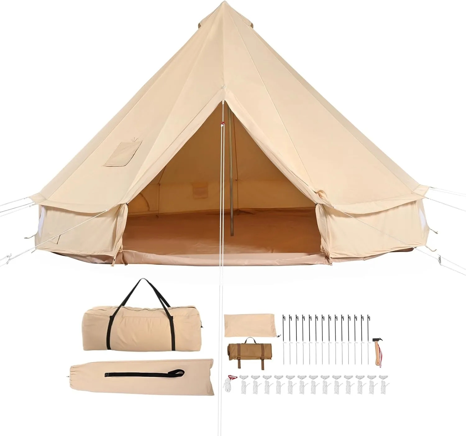 Happybuy Canvas Bell Tent, 6 m/19.68 ft Yurt for 4 Seasons, Camping Tent with Stove Jack, Breathable for Up to 10 People, Family Outdoor Adventures