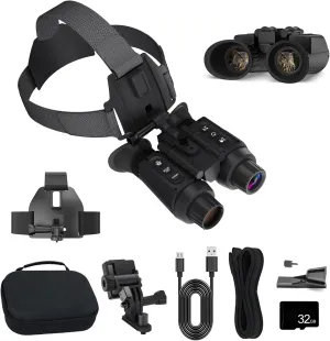 Head Mounted Night Vision Binoculars for Adults, 3D 4K Night Vision Goggles, 8X Digital Zoom 7-Level Infrared with 32GB TF Card to Save Photo and Video, for Camping