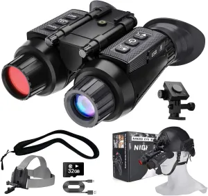 Head-Mounted Night Vision Goggles for Adults, 4K 3D Visual Digital Infrared Night Vision Binocular with 8X Digital Zoom, Include 32GB SD Card to Can Save Photos/Videos