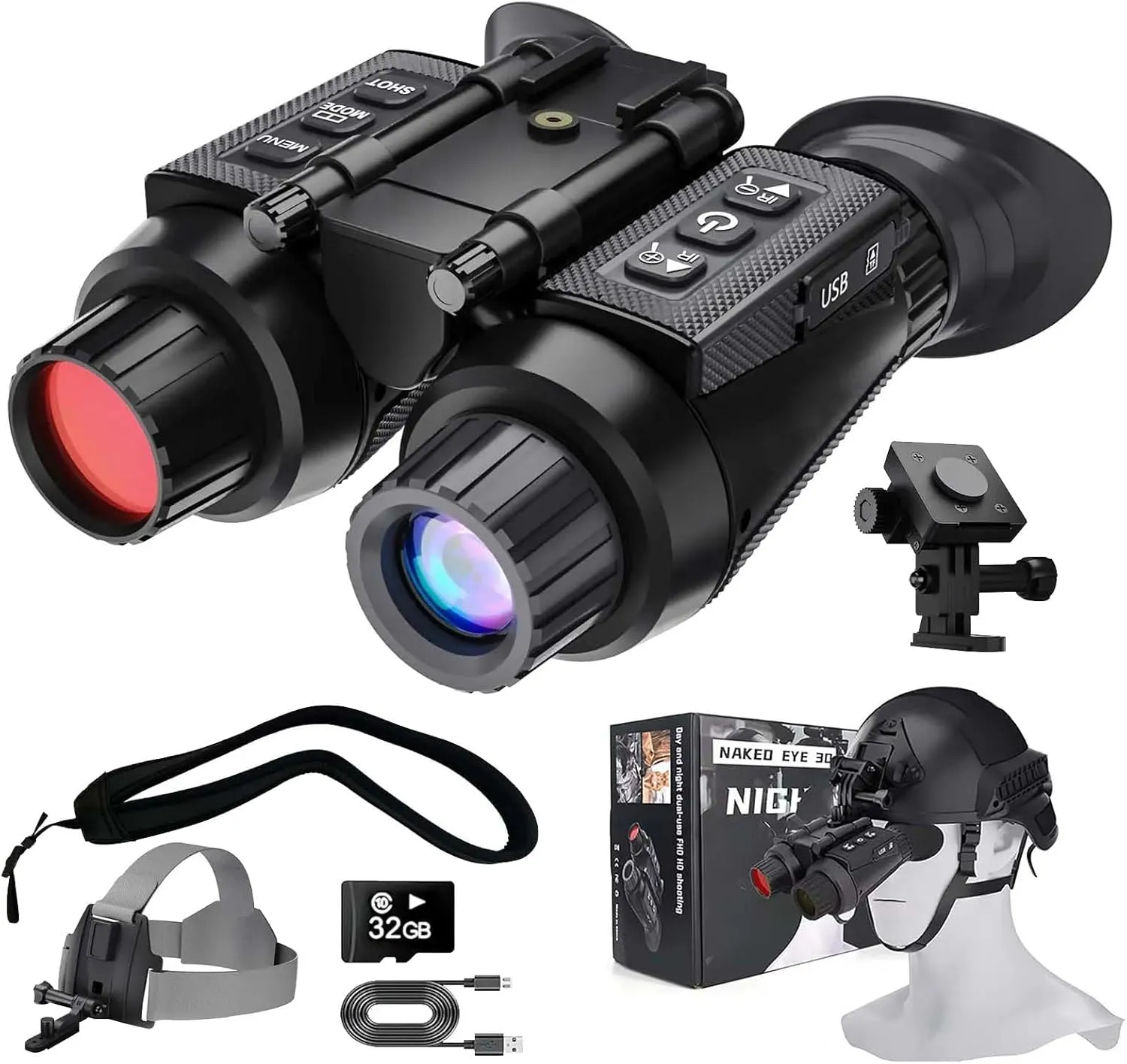 Head-Mounted Night Vision Goggles for Adults, 4K 3D Visual Digital Infrared Night Vision Binocular with 8X Digital Zoom, Include 32GB SD Card to Can Save Photos/Videos