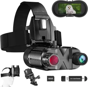 Head-Mounted Night Vision Goggles - Hands Free Rechargeable 1312FT Digital Infrared Night Vision Binoculars for Adults,8xDigital Zoom,Compatible with Fast MICH Helmet,Military Tactical Hunting