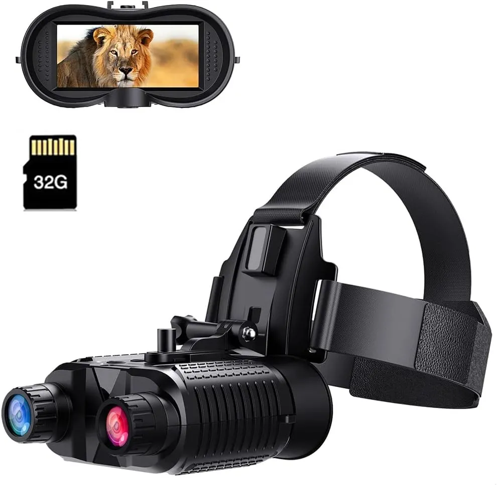 Head-Mounted Night Vision Goggles with 32GB SD Card, 2.7" Screen, 984FT Infrared Viewing, Rechargeable Battery Powered Binoculars for Adults, Hands Free Night Vision Binoculars Goggles