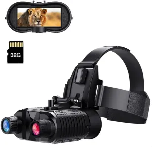 Head-Mounted Night Vision Goggles with 32GB SD Card, 2.7" Screen, 984FT Infrared Viewing, Rechargeable Battery Powered Binoculars for Adults, Hands Free Night Vision Binoculars Goggles